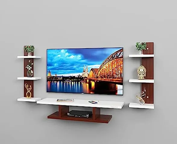 lucky artsMarco Engineered Wood TV Entertainment Unit Set Top Box Stand | TV Cabinet for Living Room with Wall Shelf Display Rack, Mounted TV Unit - Ideal for Upto Size 24inch tv (Brawn  White) TV Un