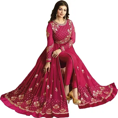 Designer Georgette Embroidered Flared Gown For Women  (semi Stitched)