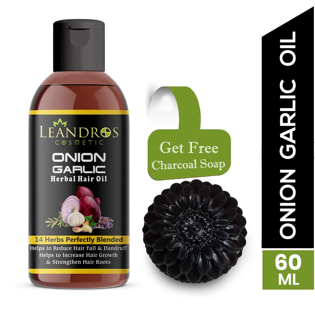 Onion Garlic oil 14 Herbs Perfectly Blended For Anti-Hair Fall Hair Oil  with free charcoal soap (60ml)