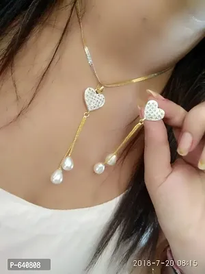 AD American Diamond Pendant Set With Chain And Earrings
