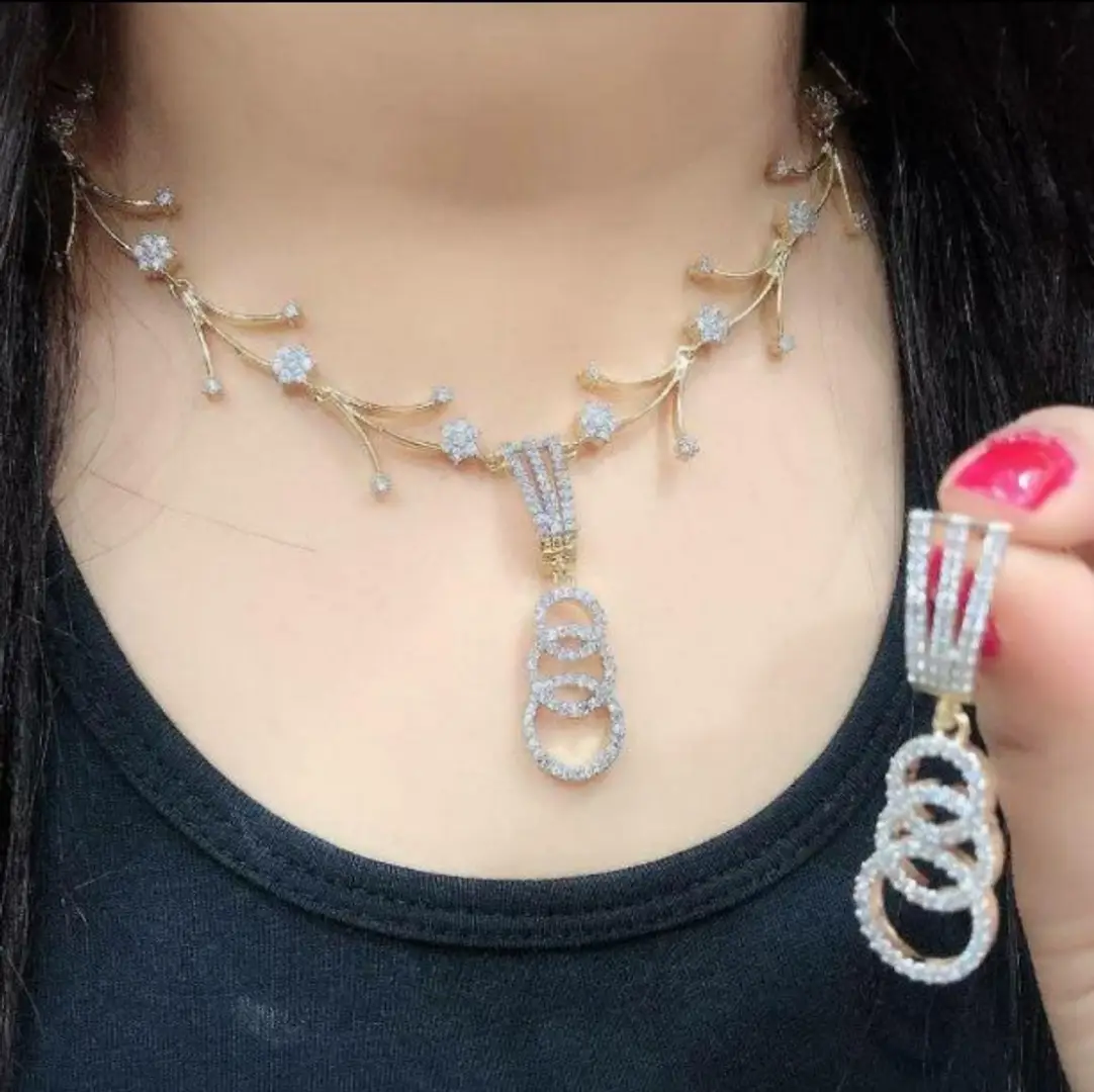 American Diamond Slider Necklace Set For Woman