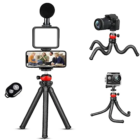 EL SMO Phone Vlogging Kit 4 for Smartphone Video Shooting Equipment Kit Set with Condenser Mic Octopus Tripod Stand  LED Light for Live Stream Vlog Compatible with Phone and Camera