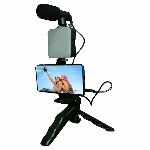 Mobile Video Recording kit with Mini Tripod with Shotgun Podcast Microphone Phone Holder LED Light for YouTube Video Tiktok Vlog Photography Reel Maker kit with Light and Tripod