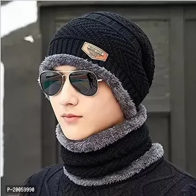Buy Henceberry Men Cap with Neck Scarf Cap, Winter Cap Neck Scarf with  Fleece, Unisex Beanie Cap with Neck Warmer for Men Women,Thermal Cap,Thick  Fluffy Woolen Cap Black Online In India At