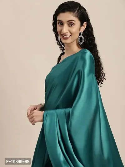 Women Plain Weave Satin Chiffon Solid Saree with Blouse Piece