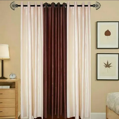 Solid Polyester Eyelet Fitting Curtains Set Of 3 Vol 1