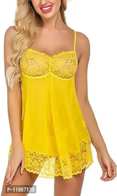 GMG Women Baby Doll Bra Panty Dress Nightwear, Designer Lace