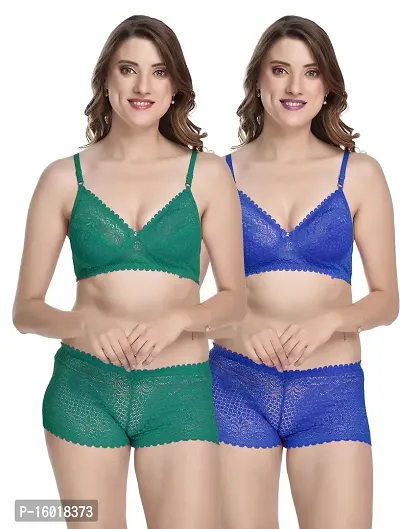Samvar-Women's Net Bra Panty Set for Women Lingerie Set Sexy Honeymoon  Undergarments (Color : Multi)(Pack of 1)