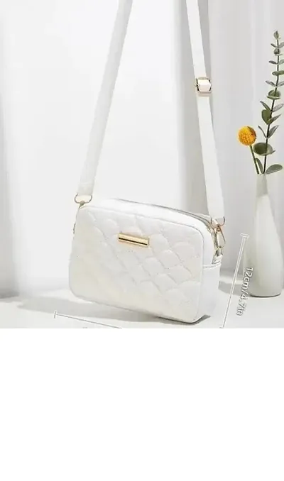 Stylish White PU Solid Sling Bags For Women and Girls