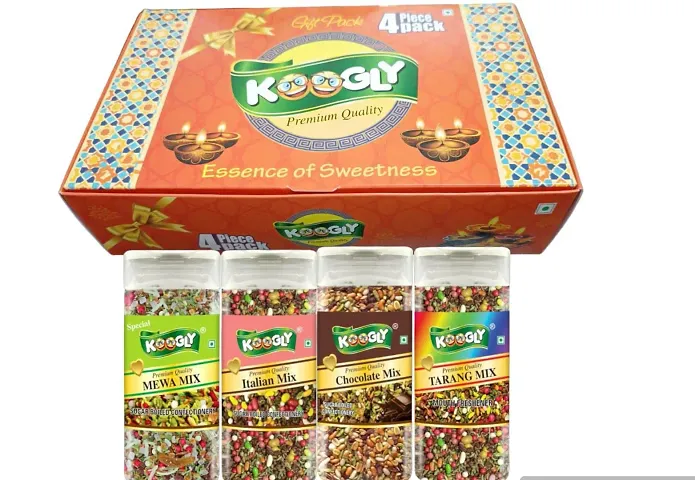 KOGGLY Super Saver Gift Pack of 4 Yummy Mouth Freshener Tarang Mix + Italian Mix + Mewa Mix + Chocolate Mix Diwali Gift