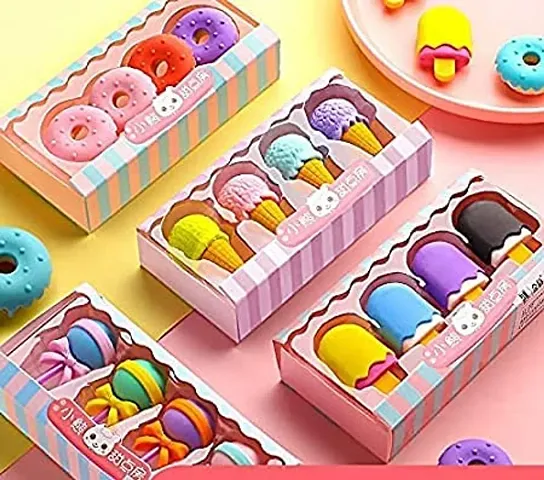 Cute Eraser Set D(4 Donut 4 ICE Cream 4 Candies 4 Cones in one Pack) Total 16 PCS
