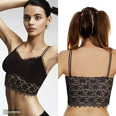 Women Fancy Stylish Silky Net Lightly Soft Removable Padded Non-Wired  Bralette Bra