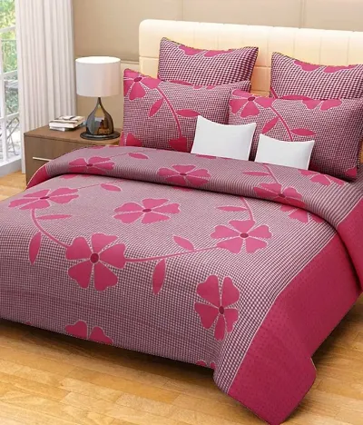 Floral Print Polycotton Double Bedsheet with 2 Pillow Covers