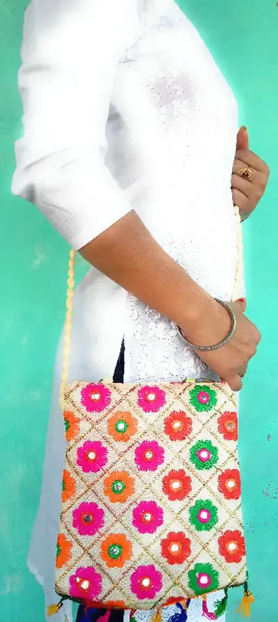 Women's Girls Silk Rajasthani, Gujarati, Jaipuri Embroidered Sling bag  Handbag | eBay