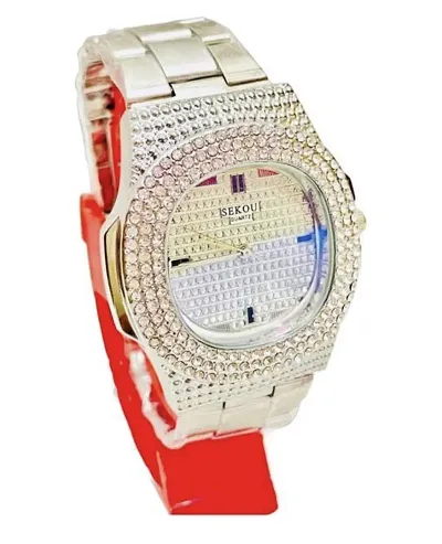 SEKOU QUARTZ LAB DIAMOND SILVER Men Wrist Watch.. FREE SHIPPING | eBay