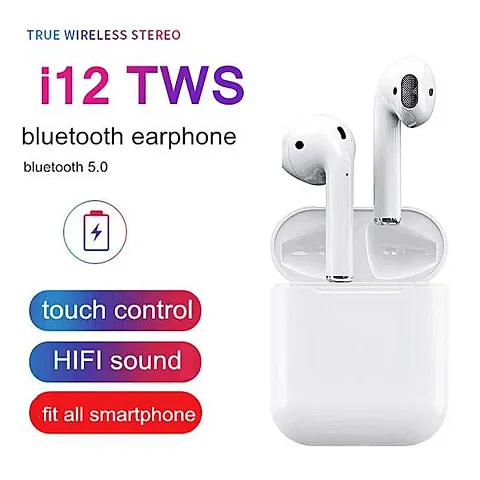 i12 TWS Wireless Stereo Earphones Bluetooth Airpods Bluetooth Headset (White, In the Ear) , with free charging cable