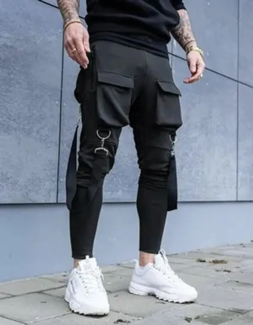 Black polyester joggers on sale