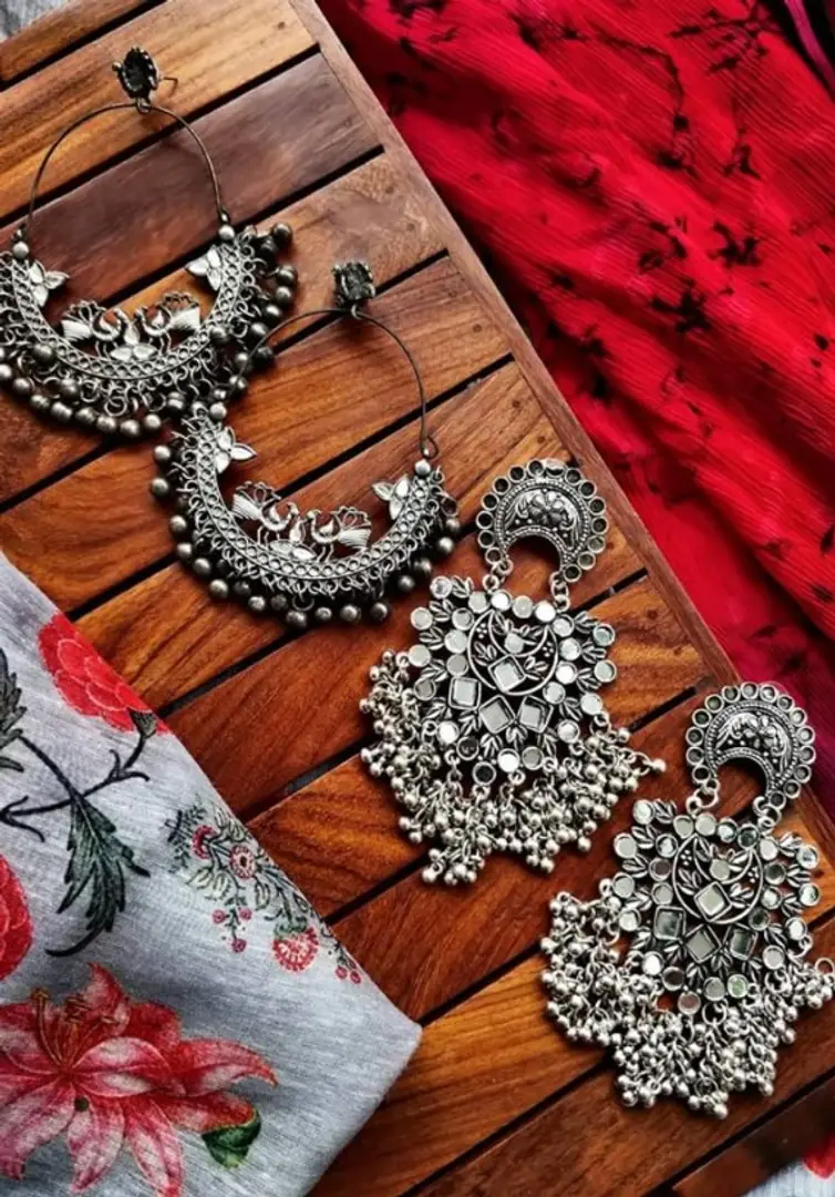 Trendy Beautiful Oxidised Silver Earrings Combo of 3