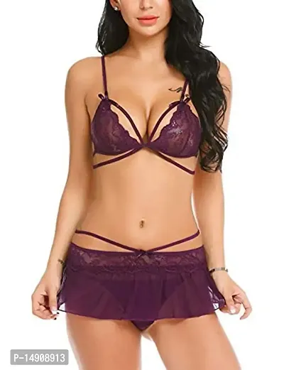 Women Erotic Sexy Lingerie Lace Sheer Bra G-strings Set Babydoll Nightwear  Underwear