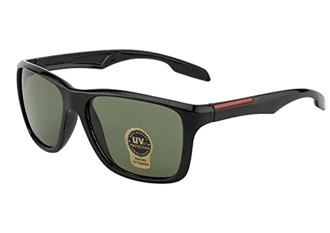 Kitty Cat Square UV Protection Wayfarer Matte Finish Sunglasses For Men's Square Black Sunglasses (Black Frame Green Lens)