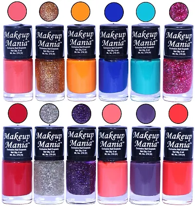 Hd Colors Nail Polish Set Of 12 Pieces Perfect Gift For Girls Dark Pink Golden Pink Sparkle Coral Red Silver Blue White Base Red Glitter Light Orange Purple Zari