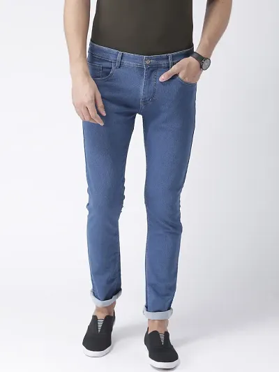 Solid Denim Regular Fit Mid-Rise Jeans For Men