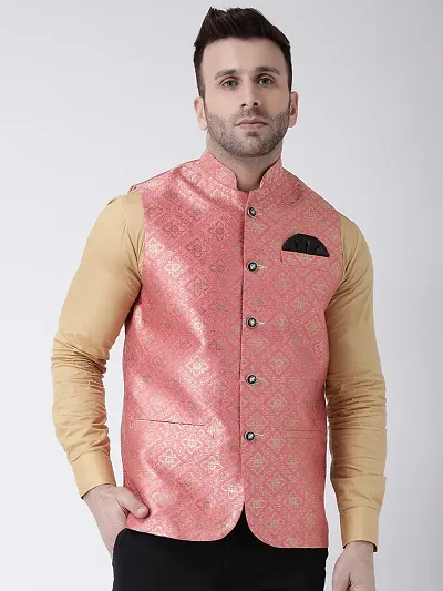 Men's Polyester Jacquard Printed Nehru Jackets