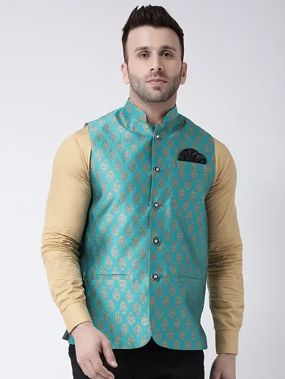 Men's Polyester Jacquard Printed Nehru Jackets