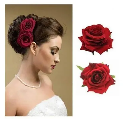 Flowers Hair Clip Bun Maker Rose Flower Hair Clips For Girls Red Set