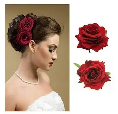 Flowers Hair Clip Bun Maker Rose Flower Hair Clips For Girls Red Set Flowers Hair Clip Bun Maker Rose Flower Hair Clips For Girls Red Set