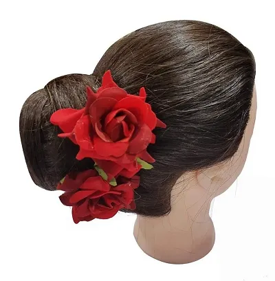 ANVIK Flower Hair Accessories for Women Fancy Party Bridal Wedding  Fabricartificial Rose Flower Bun Juda Gajra Veni for Hair Maroon   JioMart