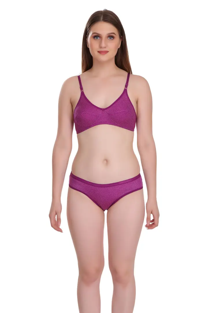 Purple Cotton Spandex Bra Panty Set