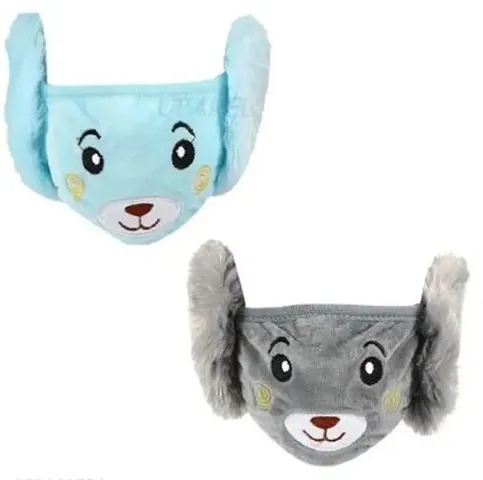 Girls and Boys Warm Winter Face Mask with Plush Ear Muffs Covers, Free size, Pack of 2