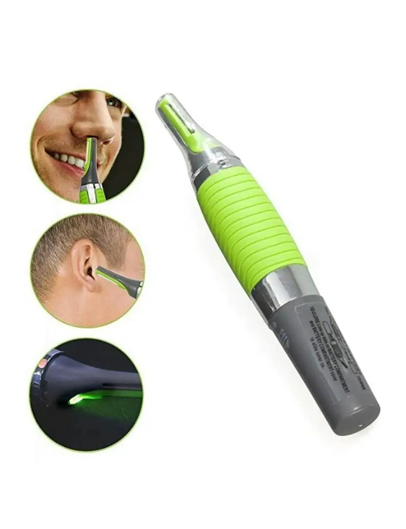 Pack of 3) All in One Trimmer small Touches Nose Hair Trimmer with Built in  LED Light (Green)