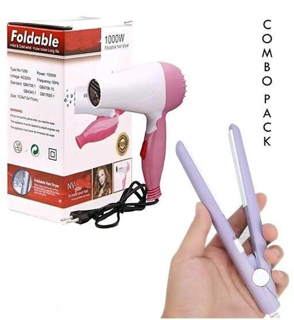 Foldable Hair Dryer N 1290 With Travelling Mini Pressing Machine Pack Of 2