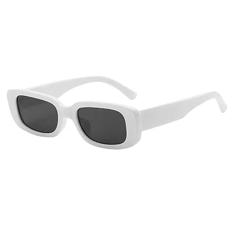 Izaan Mart Women's Retro Driving Rectangular Sunglasses White Frame, Black Lens (Medium) Set of 1