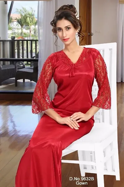 Stylish Net Sleeve Satin Night Gowns