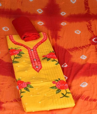 Stylish Satin Cotton Dress Material With Nazneen Dupatta