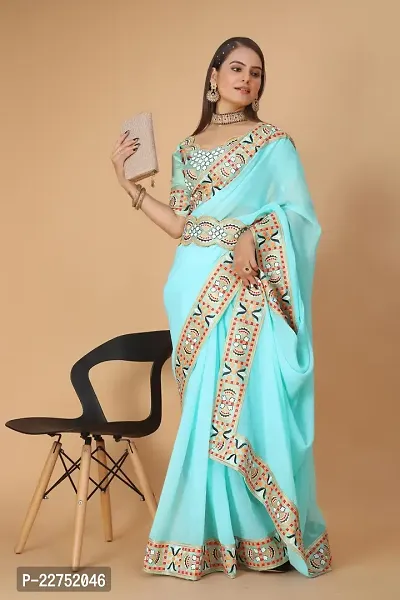 Buy Georgette Embroidered Lace Border Saree with Embroidered