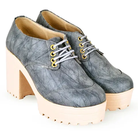 Women Trendy Grey Synthetic Solid Heeled Boots