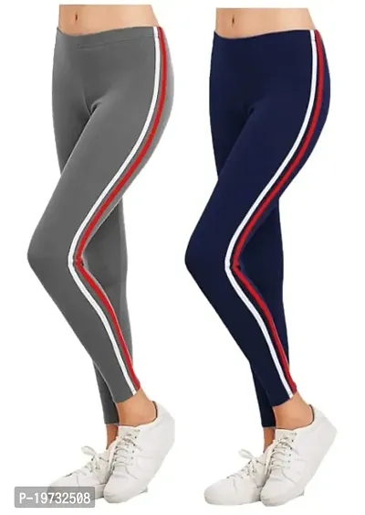 Making Fashion zym wear Leggings Ankle Length Free Size Workout Trousers, Stretchable Striped Jeggings