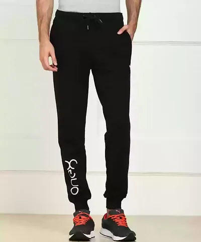Stylish Black Cotton Regular Track Pants For Men