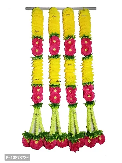 afarza Door Wall Hanging Artificial Flower toran Garland for Home Decoration Size 2.5 ft-Pack of 4 Strings (Pink Yellow)