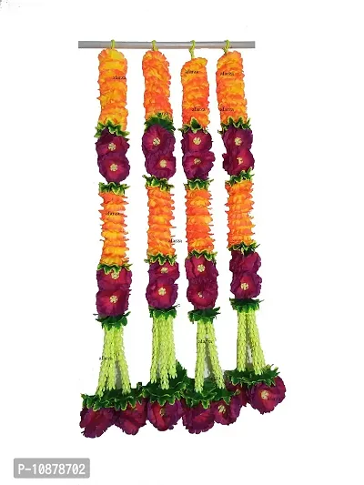 afarza Home Decor Artificial Flower Garland toran latkan for Door Decoration Main gate Wall Hanging Diwali Pack of 4 Strings Size 2.5 ft (Purple Orange)