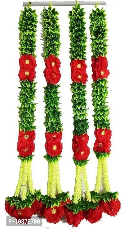AFARZA; CHOICE GOOD FEEL GOOD Door Wall Hanging Artificial Flower Toran Garland for Home Decoration - (Green Red, Size 2.5 ft) - Pack of 4 Strings