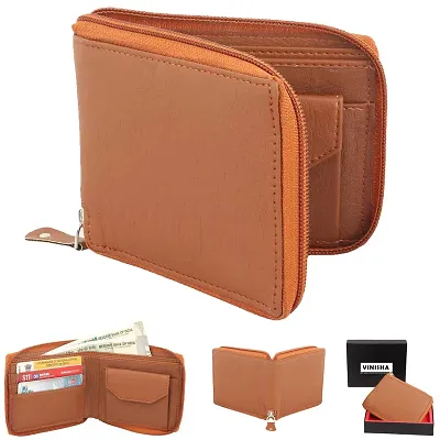 Artificial Leather Wallet For Men Women Tan Ladies Gents Purse With Round Zip