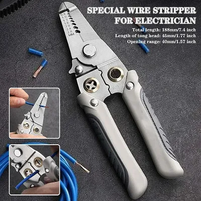 6 In 1 Multifunction Electrician Wire Plier Tool Electrical Wire Strippers Wire Splitting Pliers Stainless Steel Electrical Stripping Tool Cable Stripping Cutting and Crimping