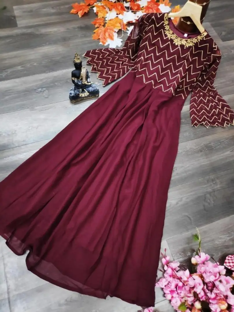 Attractive Georgette Stitched Ethnic Gown For Women