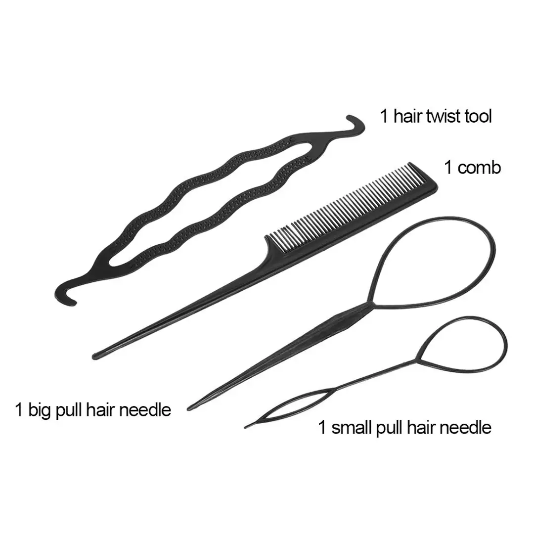 Premium Hair Twist Styling Clip Stick Pin Bun Braid Maker Hair Accessories Kit (Hair Style Tool Black) Set Of 4 Pieces Premium Hair Twist Styling Clip Stick Pin Bun Braid Maker Hair Accessories Kit (Hair Style Tool Black) Set Of 4 Pieces