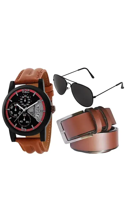 Strap Multi-colour Dial Analog Wrist Watch With  Belt And Aviator Glasses